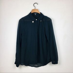 Forever 21 | Black Transparent Button Down with Gold Collar Tips | M